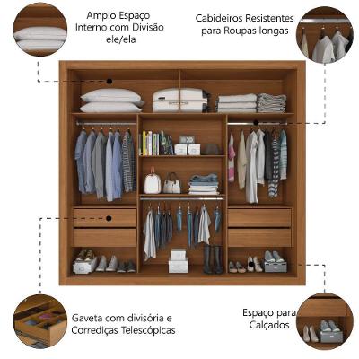 Guarda Roupa Casal Trianon 2 Portas de Correr 4 Gavetas Madeirado MDP