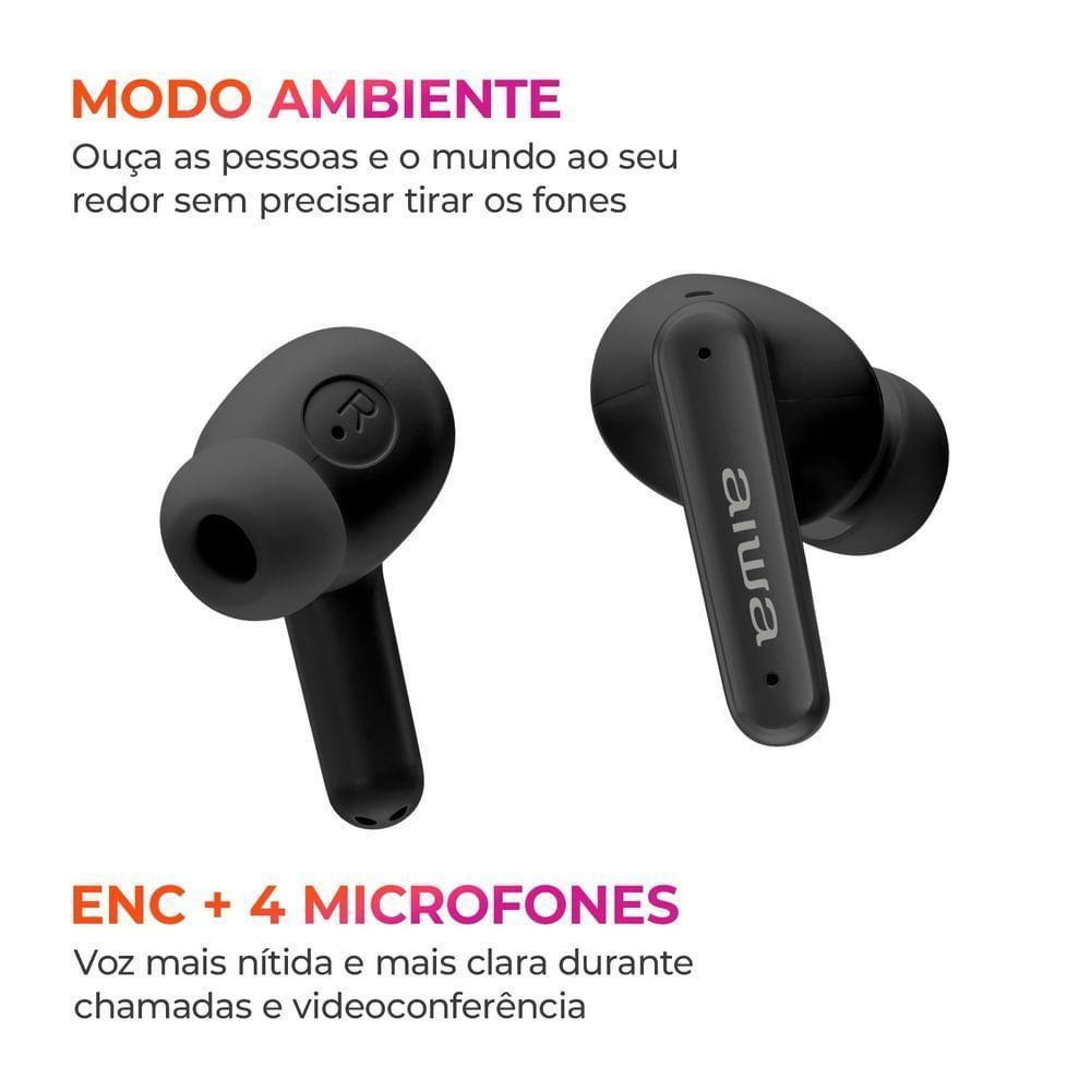 Fone de Ouvido Earbud Aiwa AWS-EB-04-B Bluetooth IPX4 ANC - 26 Horas de Bateria - 4
