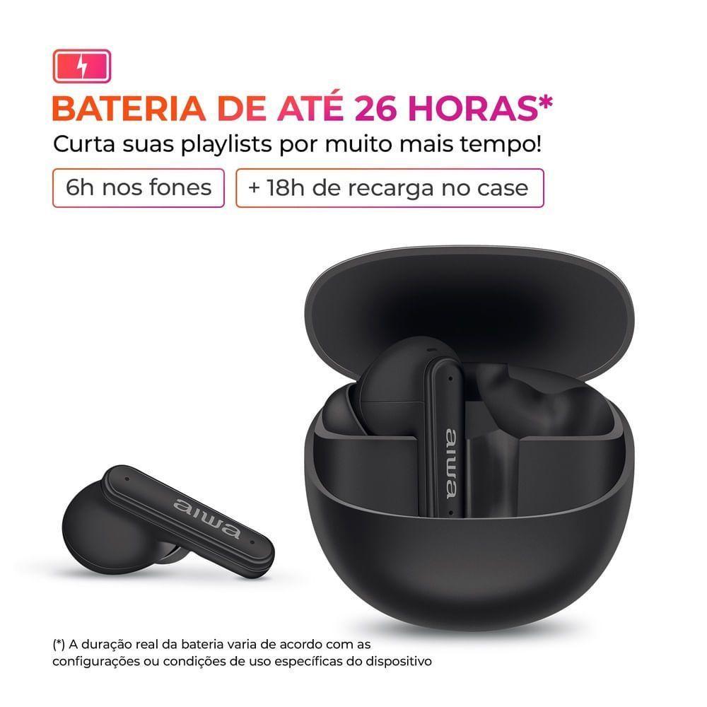 Fone de Ouvido Earbud Aiwa AWS-EB-04-B Bluetooth IPX4 ANC - 26 Horas de Bateria - 5