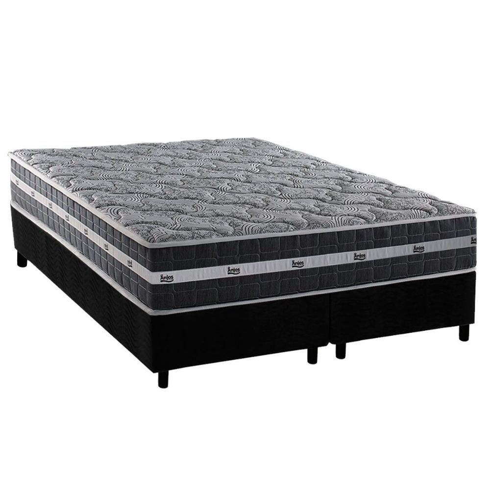 Cama Box King: Colchão Molas Ensacadas Black Graphite + Base Crc Suede Gray (193x203) - 1
