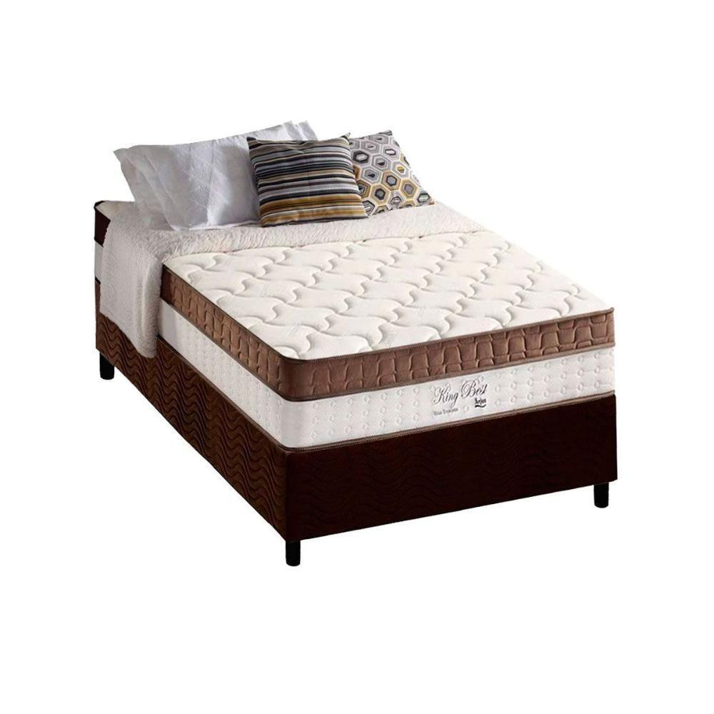 Cama Box Solteiro: Colchão Molas Ensacadas King Best Brown + Base Crc Suede Brown (88x188) - 1