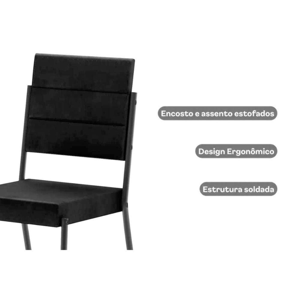 Sala De Jantar Completa átria 1593 Aço C- Tampo Madeirado 90x90cm E 4 Cadeiras 1736 Preto-nogal - Preto-preto - Carraro - 6
