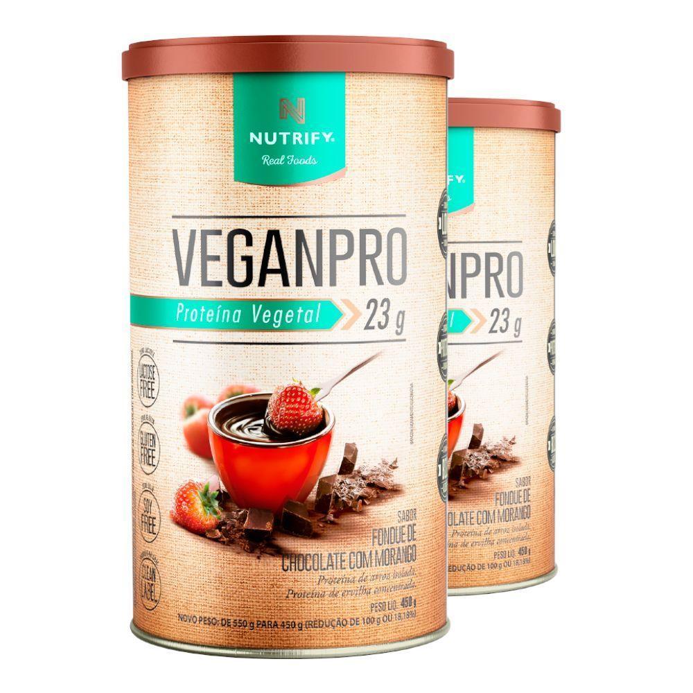 Kit 2 Veganpro Proteína Vegetal Chocolate Com Morango Nutrify 450g - 1