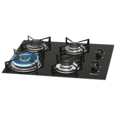 Fogão Cooktop Gás Fischer 4Q TC Mesa Vidro Temperado Tripla Chama Preto 110V