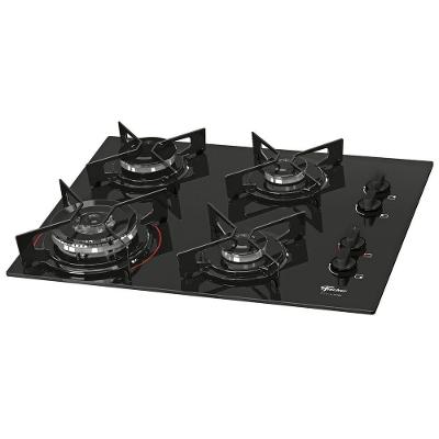 Cooktop a Gás de Embutir Fischer Fit Line 4 Bocas Vidro Temperado Tripla Chama Preto Bivolt