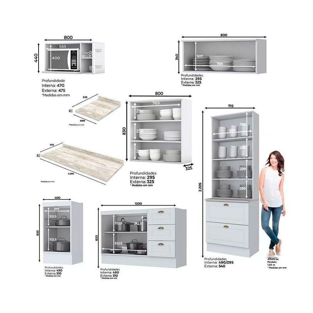 Kit Cozinha Modulada 9 Peças Americana 4aéreos+ 1 Paneleiro +2balcões+ 2 Complementos C5p27 Cinza2 Aéreos + 1 Balcão + 1 Complemento - 4