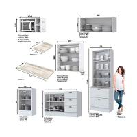 Kit Cozinha Modulada 9 Peças Americana 4aéreos+ 1 Paneleiro +2balcões+ 2 Complementos C5p27 Cinza2 Aéreos + 1 Balcão + 1 Complemento