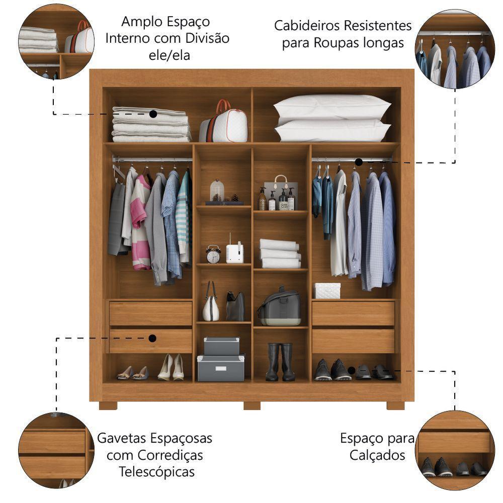 Guarda Roupas Casal Com Espelho 2 Portas De Correr 4 Gavetas Titanium Zanzini Cinamomo - 4