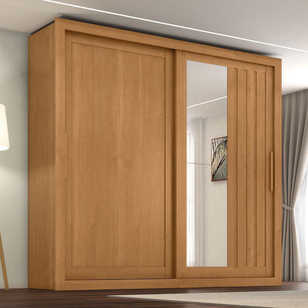 Guarda Roupas Casal Ripado Com Espelho 2 Portas De Correr 4 Gavetas Trianon Madeirado Zanzini - 1