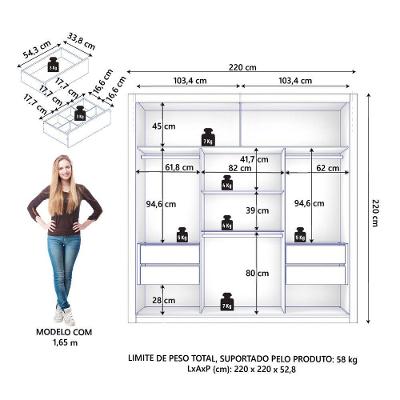 Guarda Roupa Casal Trianon 2 Portas de Correr 4 Gavetas Madeirado Zanzini Móveis