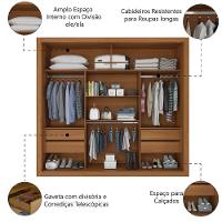 Guarda Roupas Casal Ripado Com Espelho 2 Portas De Correr 4 Gavetas Trianon Madeirado Zanzini - 4