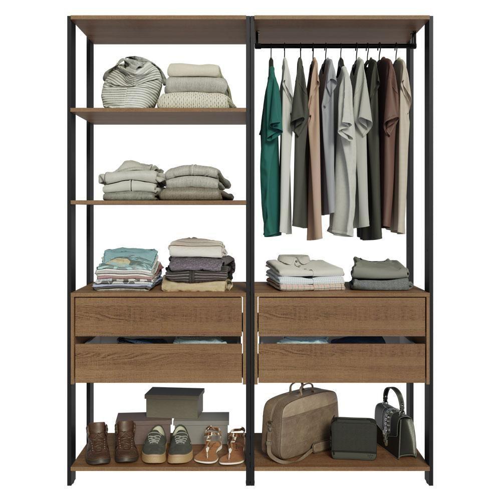Guarda Roupa Closet Modulado 4 Gavetas 6 Prateleiras 140cm Valencia Rustic Preto - 6