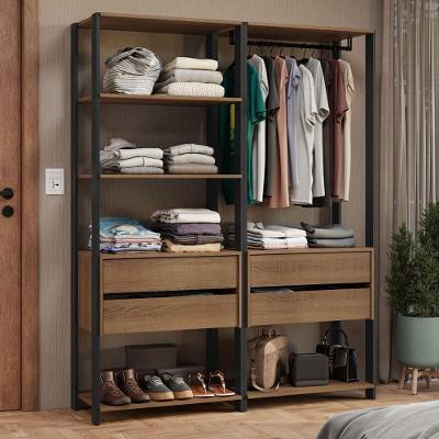 Guarda Roupa Closet Modulado 4 Gavetas 6 Prateleiras 140cm Valencia Rustic Preto