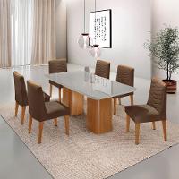 Mesa De Jantar Eloise Tampo Mdf Vidro Com 6 Cadeiras Moderna Veludo Marrom/off White/naturale - 1