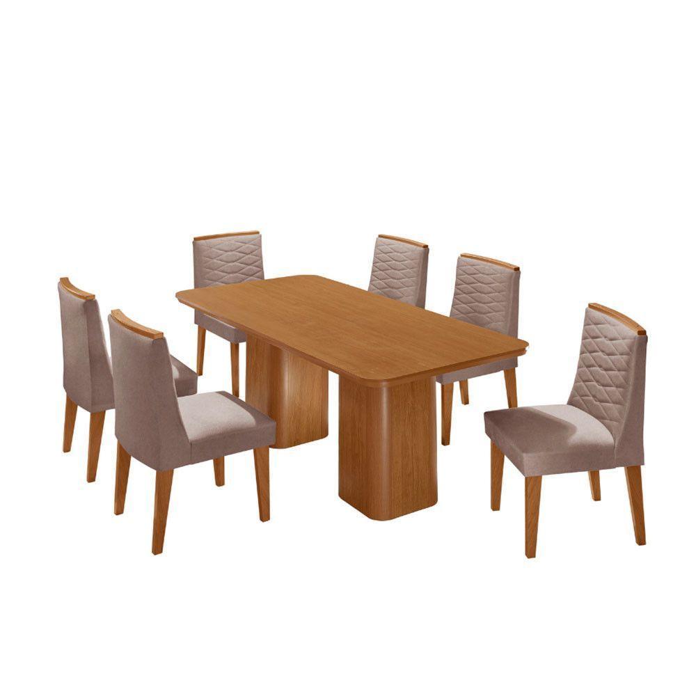 Mesa De Jantar Eloise 180cm Tampo MDF Com 6 Cadeira Moderna Linho Capuccino Naturale - 2