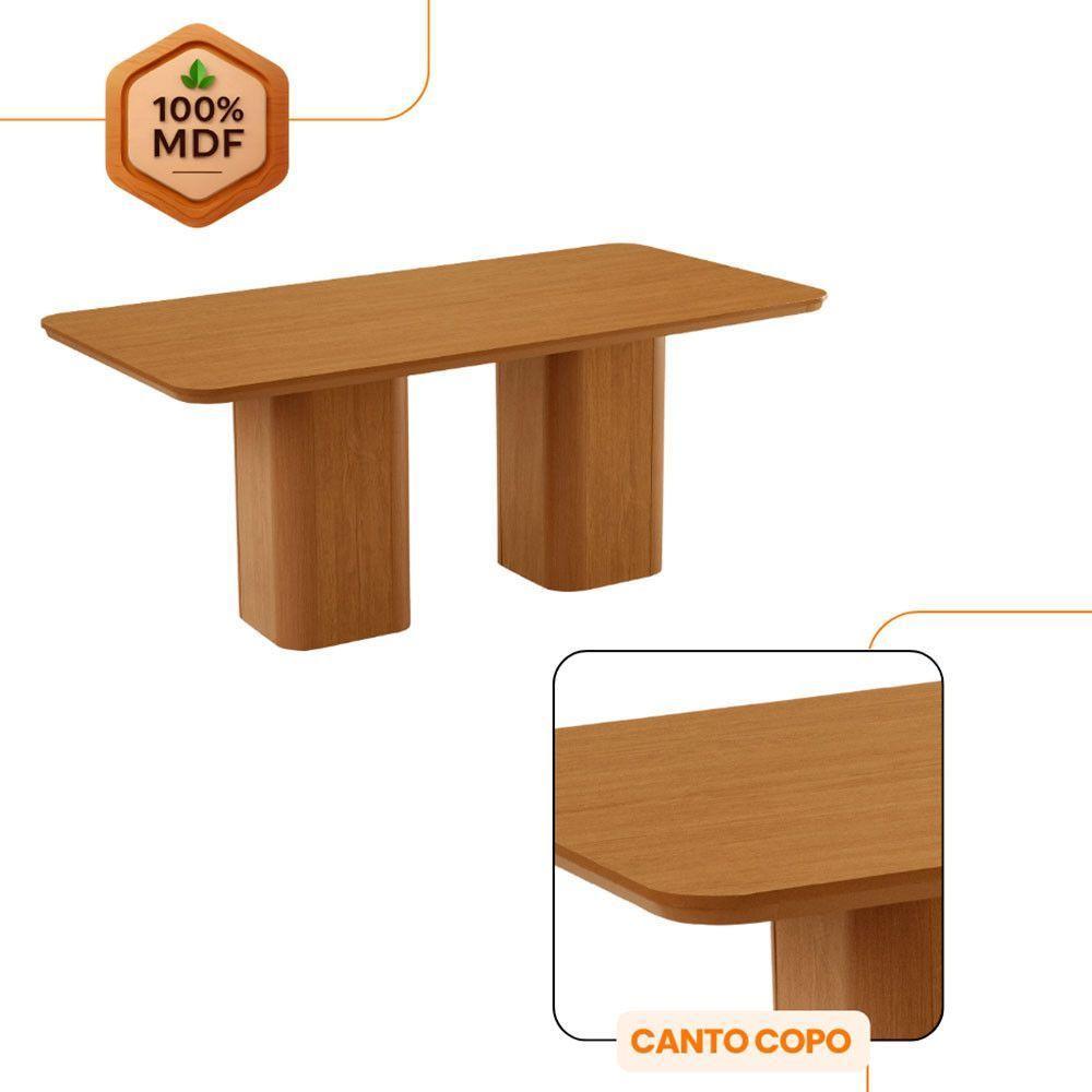 Mesa De Jantar Eloise 180cm Tampo MDF Com 6 Cadeira Moderna Linho Capuccino Naturale - 6
