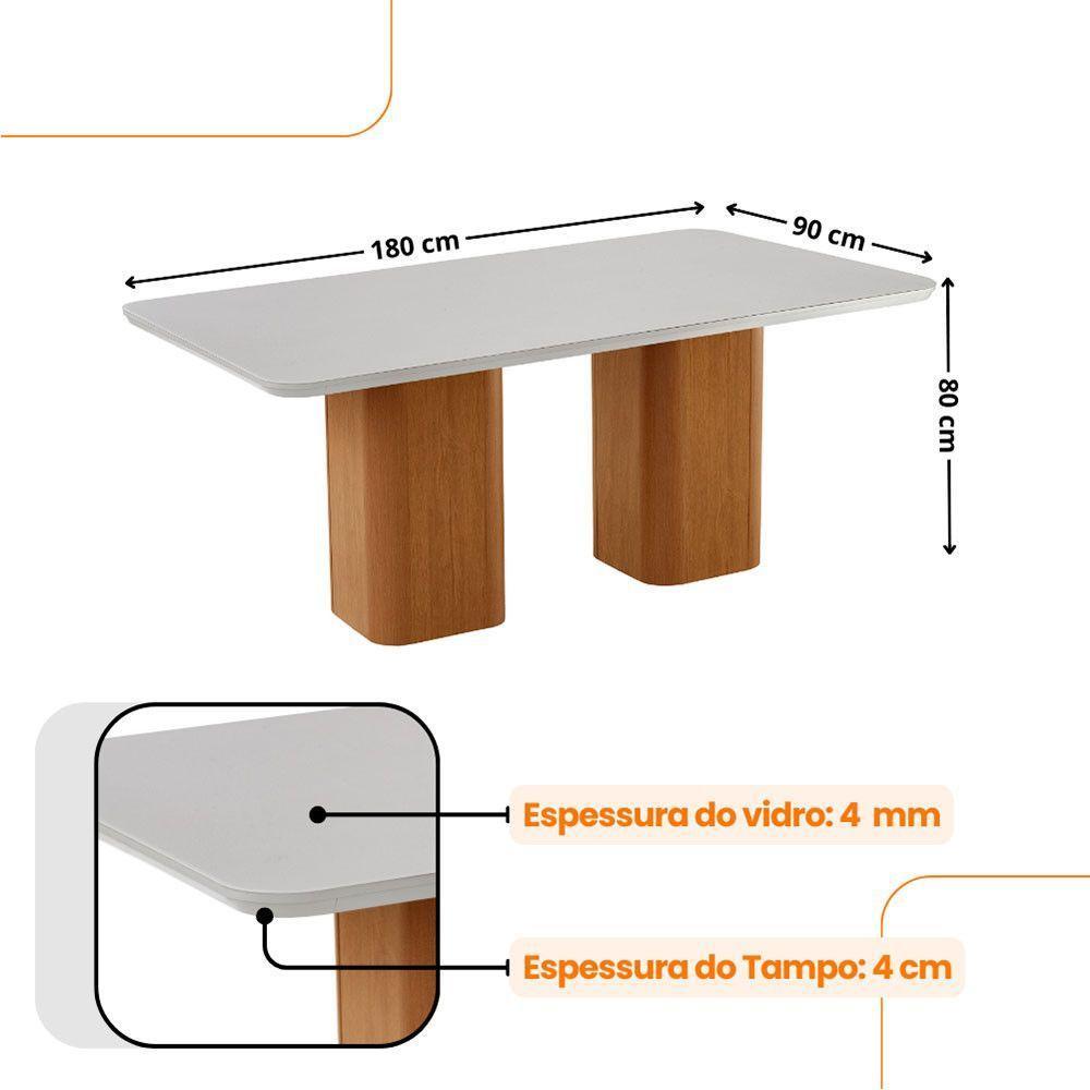 Mesa De Jantar Eloise Tampo MDF Vidro Com 6 Cadeiras Moderna Veludo Capuccino Off White Naturale - 4