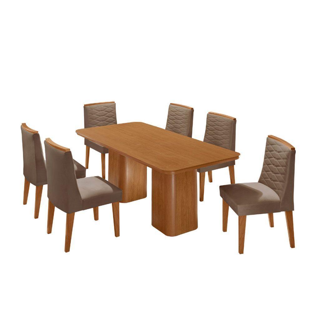 Mesa De Jantar Eloise 180cm Tampo MDF Com 6 Cadeira Moderna Veludo Capuccino Naturalle - 4