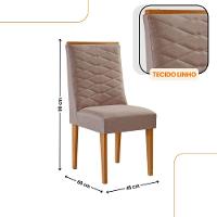 Mesa De Jantar Eloise Tampo MDF Vidro Com 6 Cadeiras Moderna Linho Capuccino Off White Naturale - 6