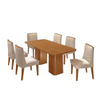 Mesa De Jantar Eloise 180cm Tampo MDF Com 6 Cadeira Moderna Veludo Creme Naturale
