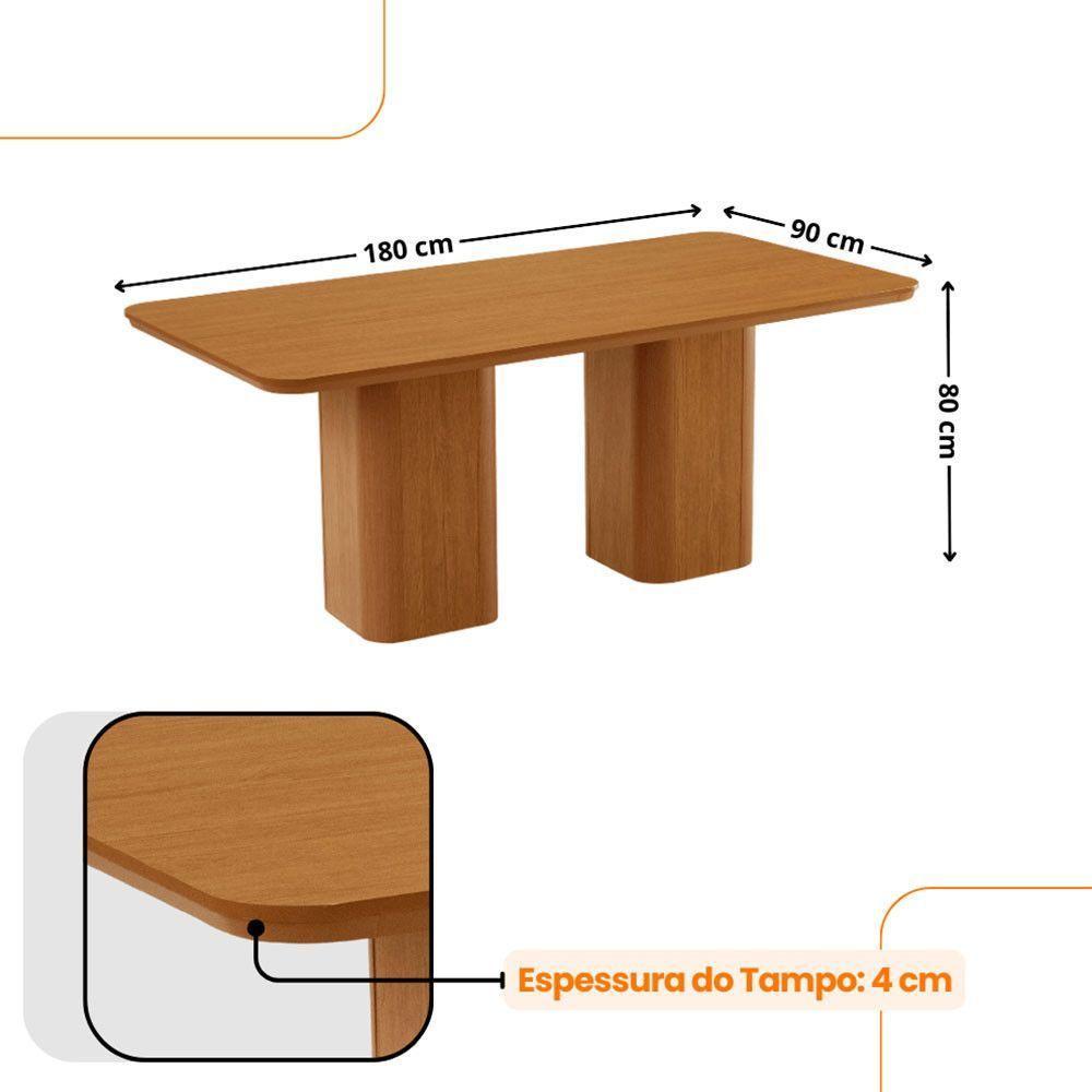Mesa De Jantar Eloise 180cm Tampo MDF Com 6 Cadeira Moderna Veludo Marrom Naturalle - 5