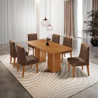 Mesa De Jantar Eloise 180cm Tampo MDF Com 6 Cadeira Moderna Veludo Marrom Naturalle - 1