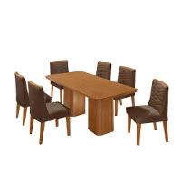 Mesa De Jantar Eloise 180cm Tampo MDF Com 6 Cadeira Moderna Veludo Marrom Naturalle - 2