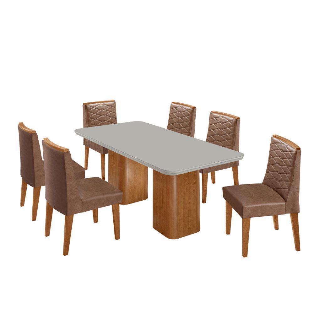 Mesa De Jantar Eloise Tampo MDF Vidro Com 6 Cadeiras Moderna Tork Off White Naturale - 2