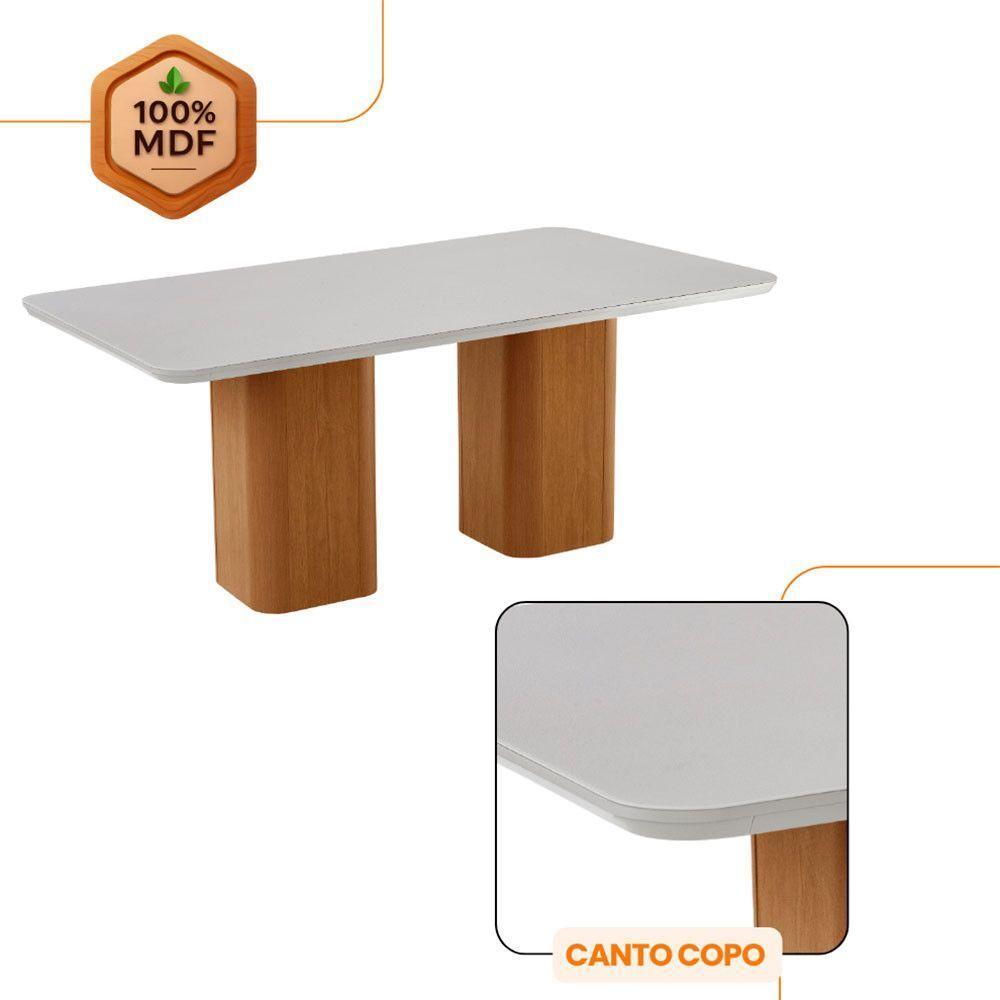 Mesa De Jantar Eloise Tampo MDF Vidro Com 6 Cadeiras Moderna Tork Off White Naturale - 5