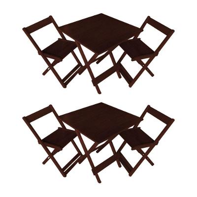 Kit 2 Conjuntos De Mesa Dobrável 70x70cm Em Madeira Maciça Para Restaurantes Com 2 Cadeiras Imbuia Marrom