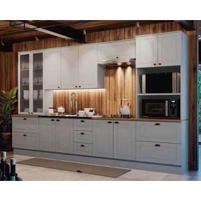 Kit Cozinha Modulada 7 Peças Americana 2 Aéreos + 2 Balcões+ 2 Paneleiros + 1 Complemento Sem Pia Cz143 Cinza