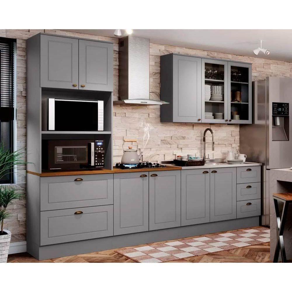 Kit Cozinha Modulada 5 Peças Americana 1 Aéreo + 2 Balcões + 1 Paneleiro + 1 Complemento Sem Pia Cz128 Cinza - 1