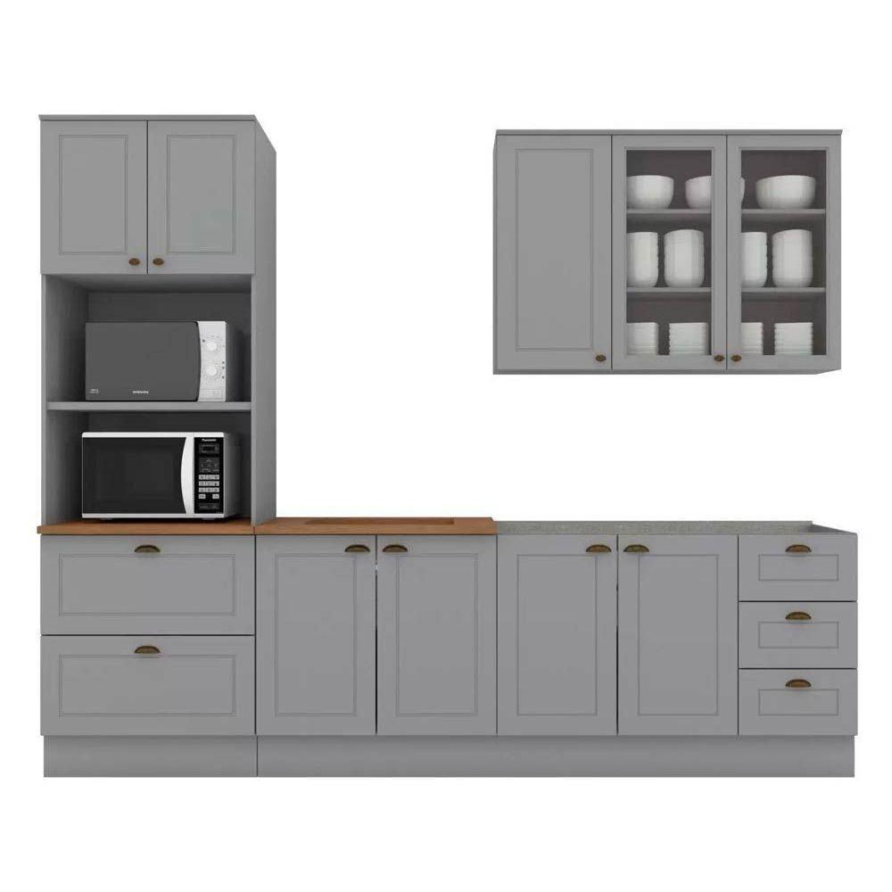 Kit Cozinha Modulada 5 Peças Americana 1 Aéreo + 2 Balcões + 1 Paneleiro + 1 Complemento Sem Pia Cz128 Cinza - 7
