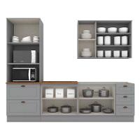 Kit Cozinha Modulada 5 Peças Americana 1 Aéreo + 2 Balcões + 1 Paneleiro + 1 Complemento Sem Pia Cz128 Cinza - 6