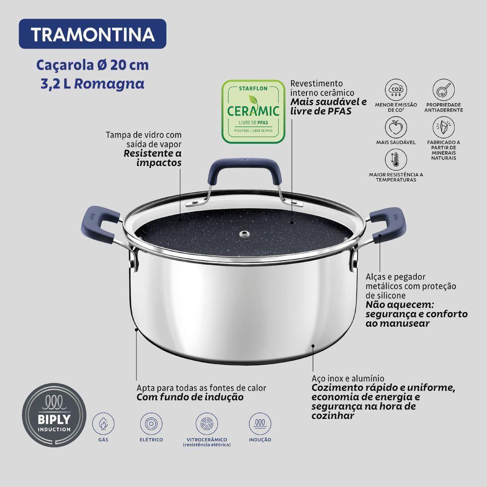 Caçarola Tramontina Romagna Aço Inox Cerâmico Black Stone 20 Cm 3,2 L - 6
