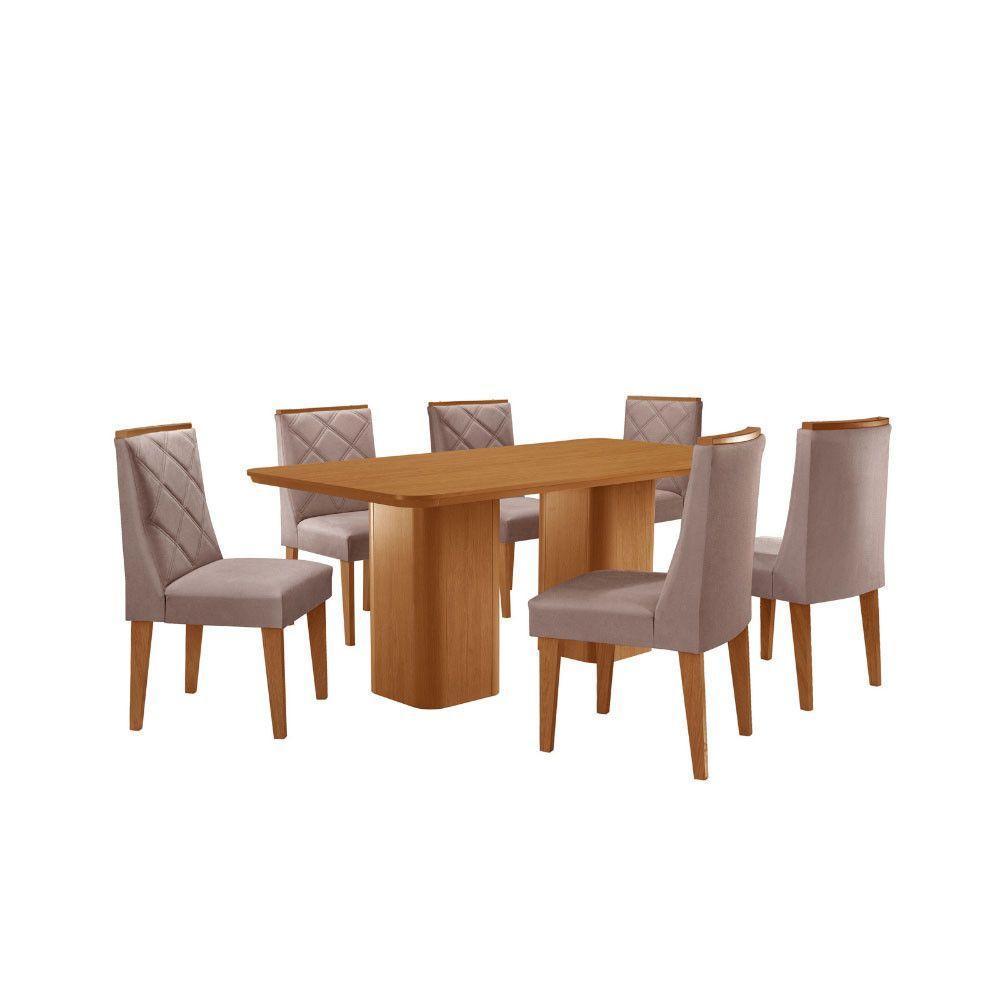 Mesa De Jantar Eloise Tampo Laminado Com 6 Cadeiras Isadora Linho Capuccino Naturale - 2