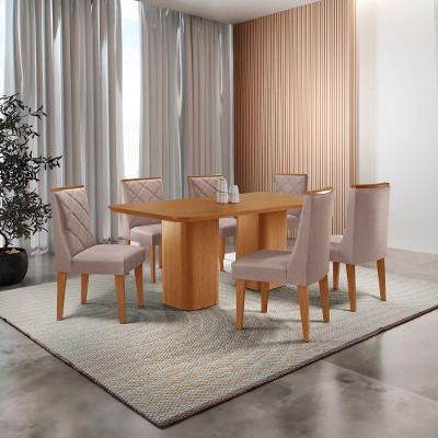 Mesa De Jantar Eloise Tampo Laminado Com 6 Cadeiras Isadora Linho Capuccino Naturale