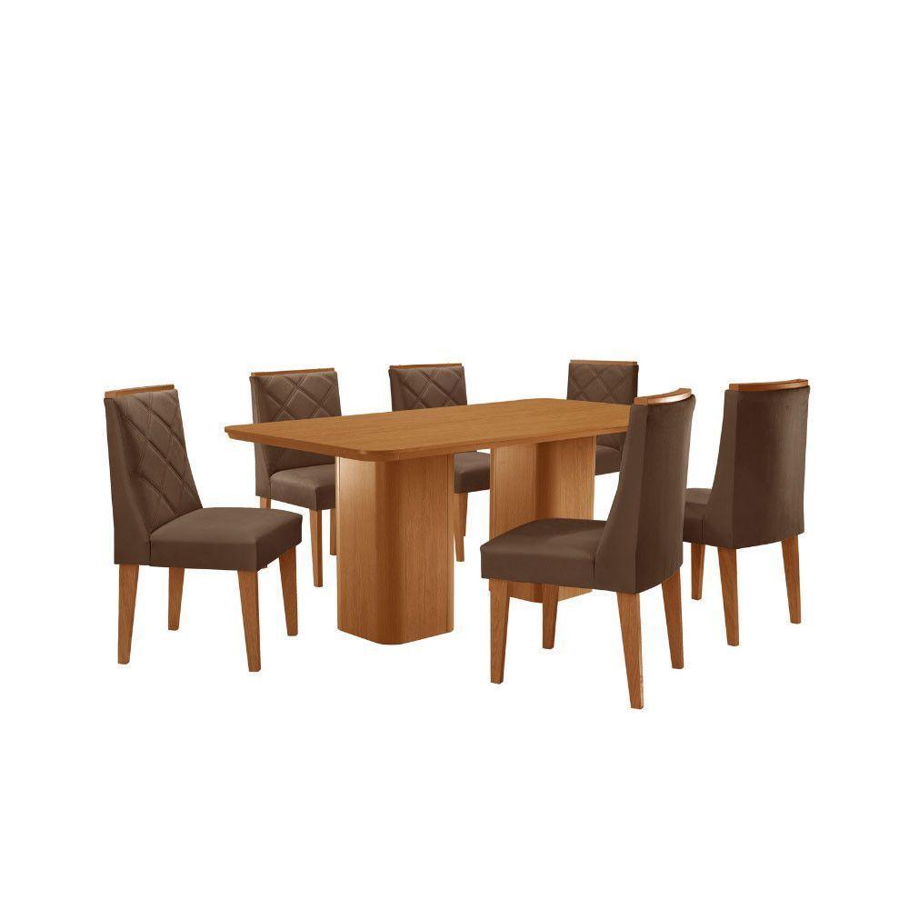 Mesa De Jantar Eloise Tampo Laminado Com 6 Cadeiras Isadora Veludo Marrom Naturale - 2