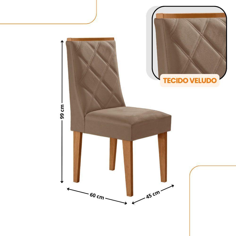 Mesa De Jantar Eloise 180cm Tampo MDF Com Vidro 6 Cadeiras Veludo Capuccino Off White Naturale - 3