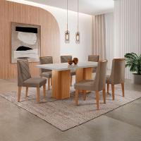 Mesa De Jantar Eloise 180cm Tampo MDF Com Vidro 6 Cadeiras Veludo Capuccino Off White Naturale - 1