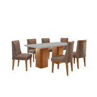 Mesa De Jantar Eloise 180cm Tampo MDF Com Vidro 6 Cadeiras Veludo Capuccino Off White Naturale - 2