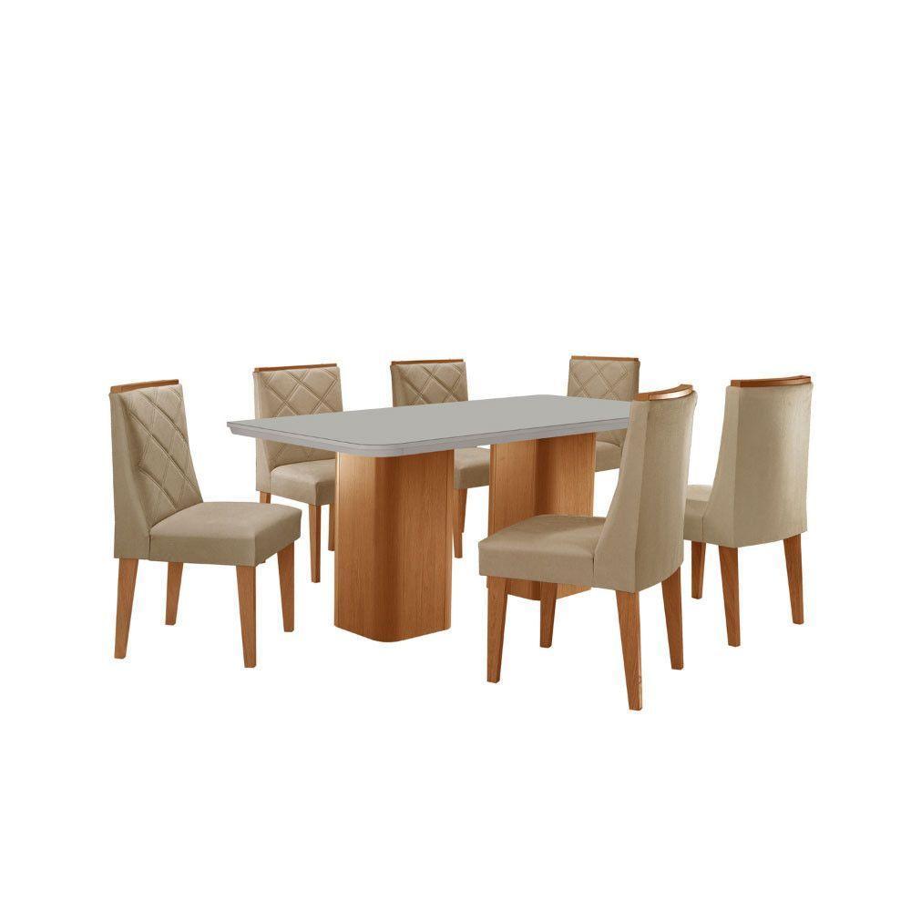 Mesa De Jantar Eloise 180cm Tampo MDF Com Vidro 6 Cadeiras Turim Off White Naturale - 4