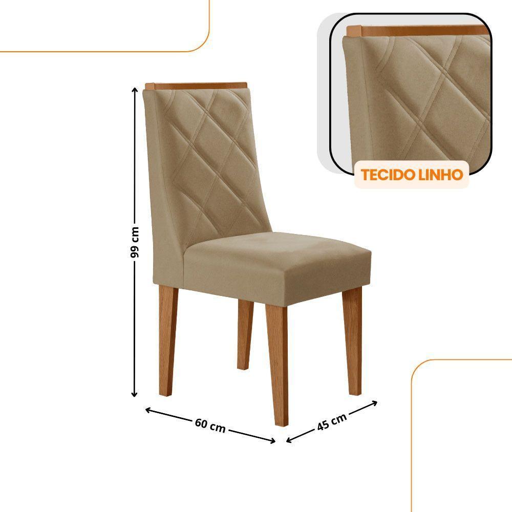 Mesa De Jantar Eloise 180cm Tampo MDF Com Vidro 6 Cadeiras Turim Off White Naturale - 5