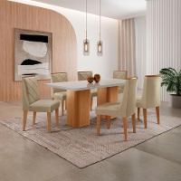 Mesa De Jantar Eloise 180cm Tampo MDF Com Vidro 6 Cadeiras Turim Off White Naturale - 1