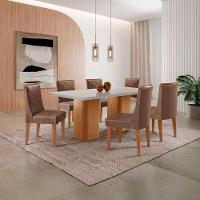 Mesa De Jantar Eloise 180cm Tampo MDF Com Vidro 6 Cadeiras Tork Off White Naturale - 1