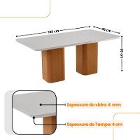 Mesa De Jantar Eloise 180cm Tampo MDF Com Vidro 6 Cadeiras Veludo Marrom Off White Naturale