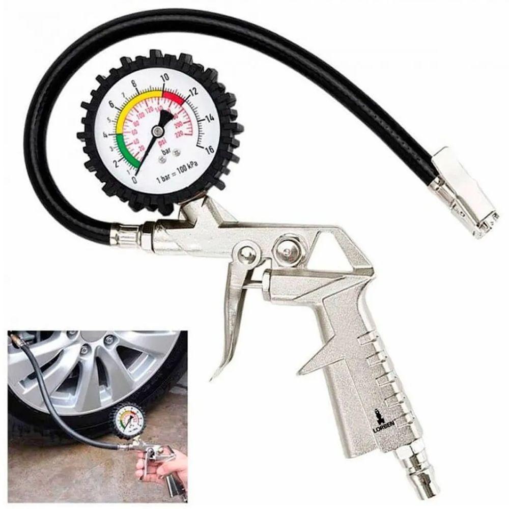 Bico Pistola De Ar Lorben Calibrador De Pneu Manômetro Engate Rápido Gt6057 - 3