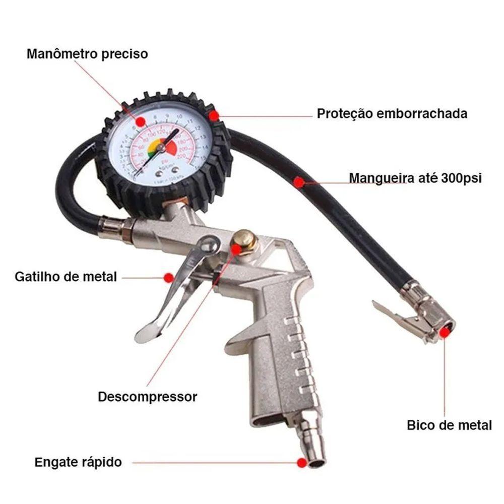 Bico Pistola De Ar Lorben Calibrador De Pneu Manômetro Engate Rápido Gt6057 - 5