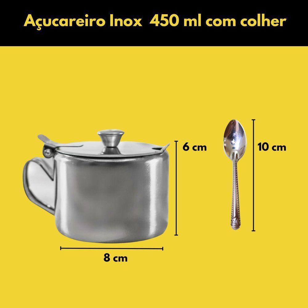 Açucareiro Inox Com Tampa E Colher Decorada 450ml - 4