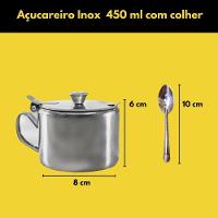 Açucareiro Inox Com Tampa E Colher Decorada 450ml